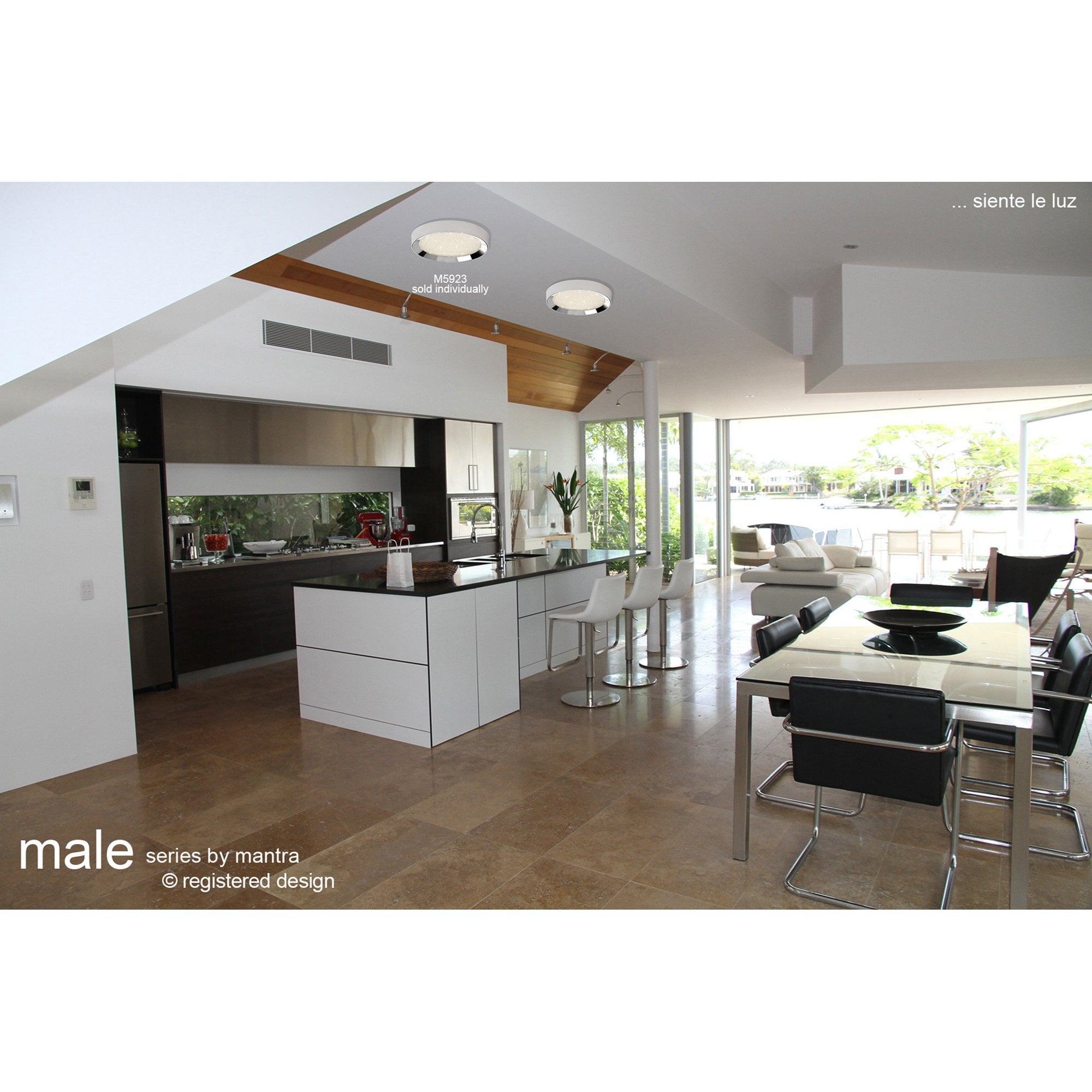 M5920 Male Flush 65cm Square 40W LED -6500K Tuneable Remote Control Chrome / White / Acrylic