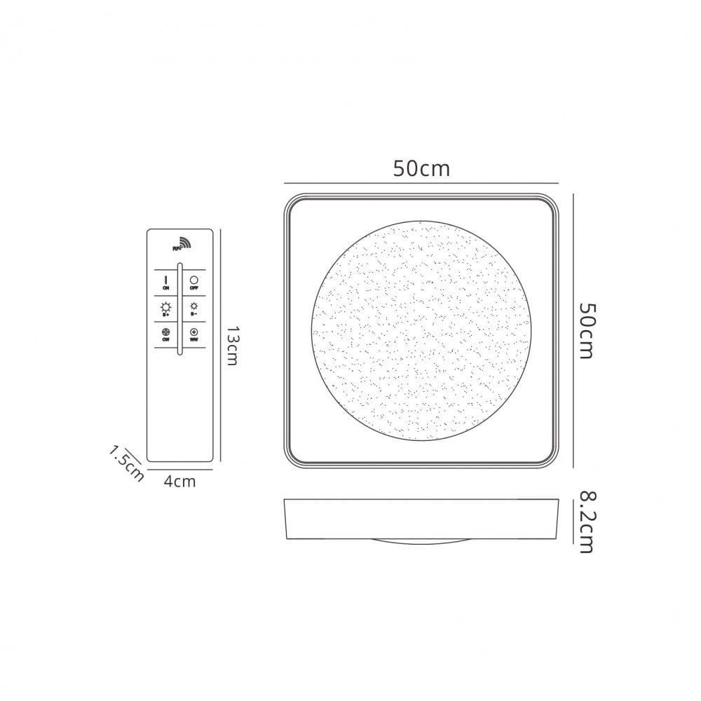 M5921 Male Flush 50cm Square 24W LED -6500K Tuneable Remote Control Chrome / White / Acrylic