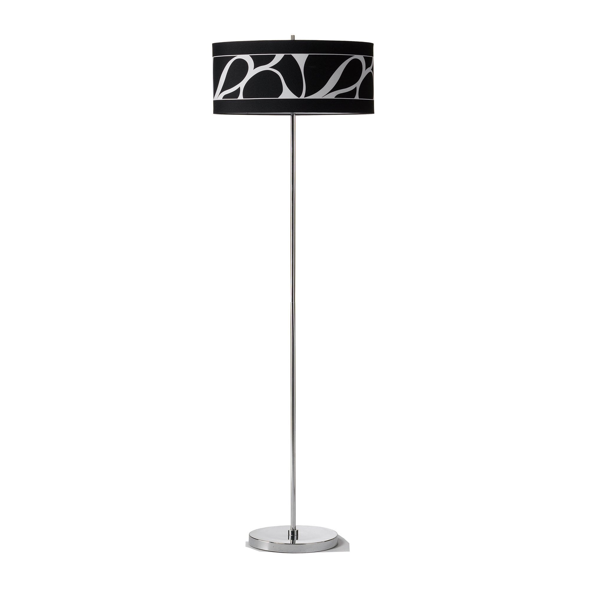 M8474/1 Manhattan Floor Lamp 3 Light Polished Chrome/Frosted Glass Black Patterned Shade