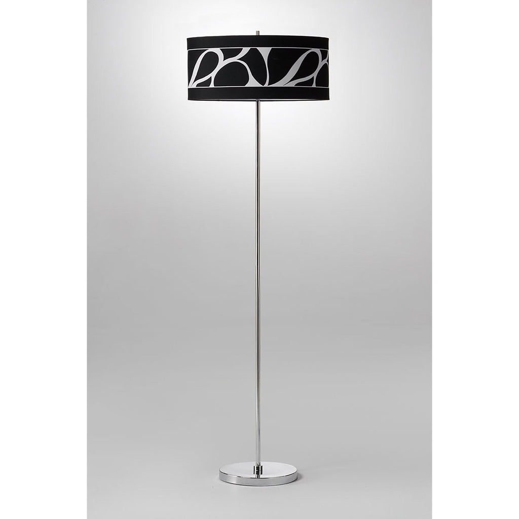 M8474/1 Manhattan Floor Lamp 3 Light Polished Chrome/Frosted Glass Black Patterned Shade
