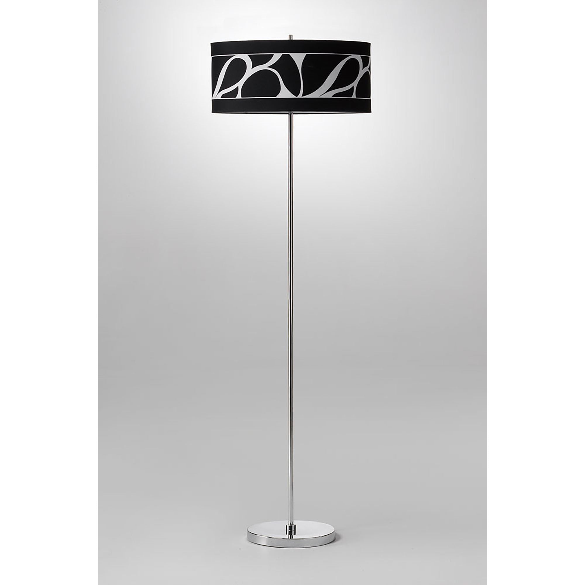 M8474/1 Manhattan Floor Lamp 3 Light Polished Chrome/Frosted Glass Black Patterned Shade