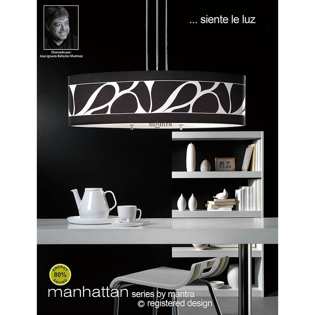 M8474/1 Manhattan Floor Lamp 3 Light Polished Chrome/Frosted Glass Black Patterned Shade