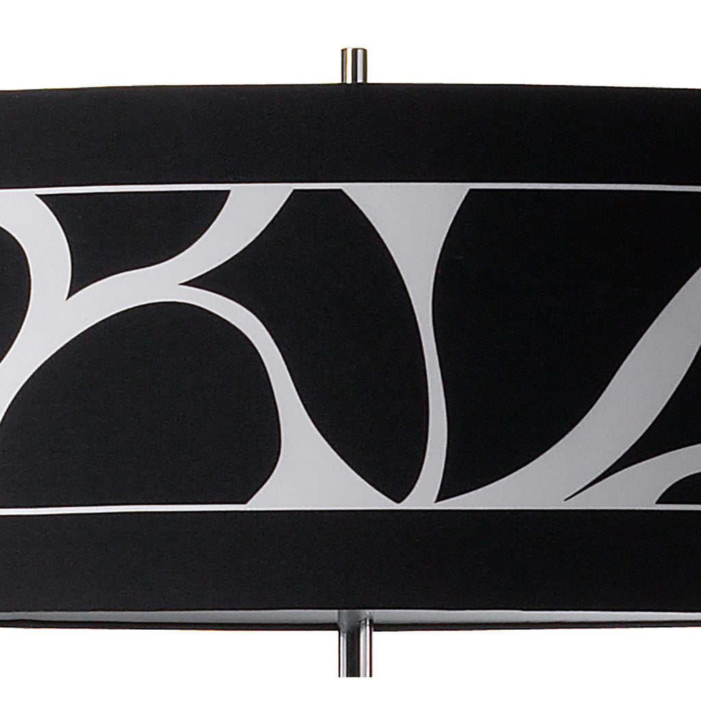 M8474/1 Manhattan Floor Lamp 3 Light Polished Chrome/Frosted Glass Black Patterned Shade