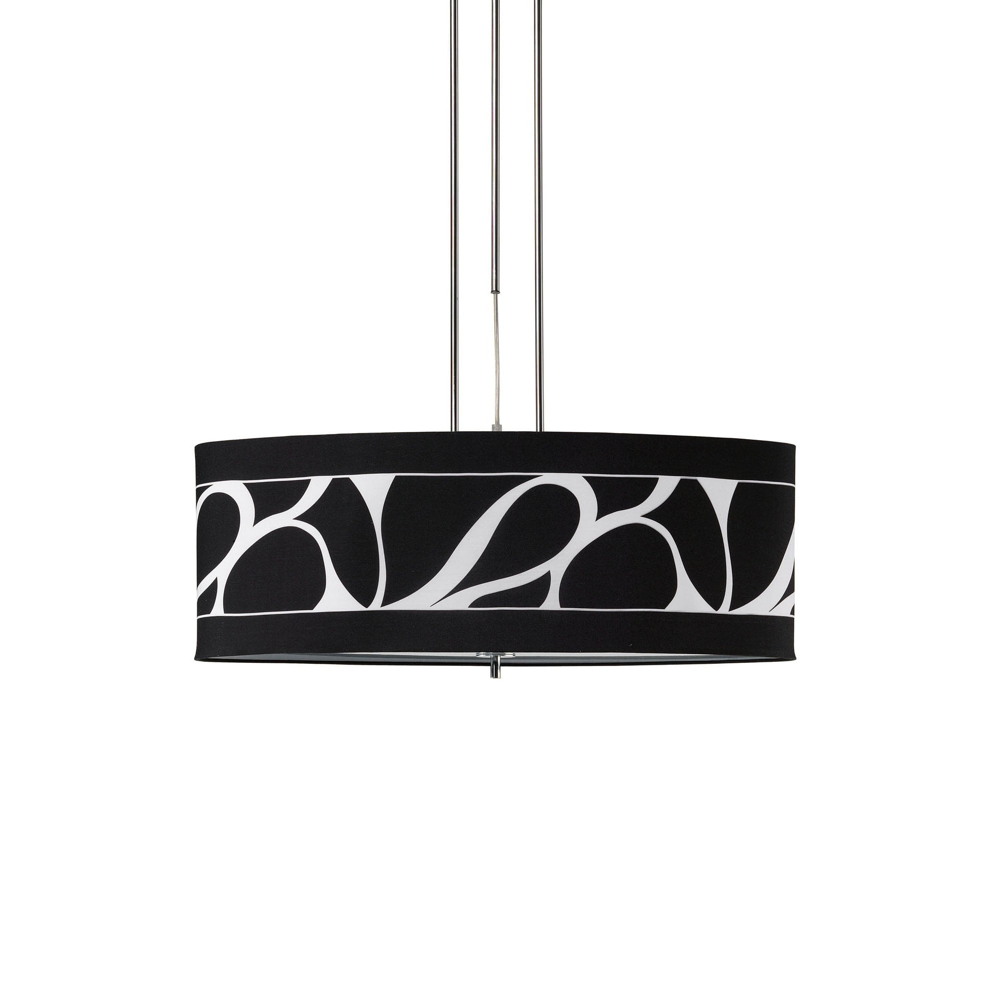 M8468/1 Manhattan Linear Pendant 2 Light Polished Chrome Frosted Glass Black Patterned Shade