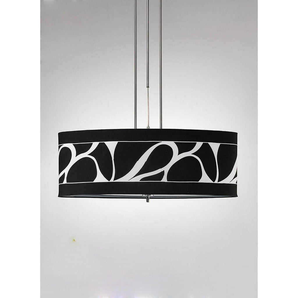 M8468/1 Manhattan Linear Pendant 2 Light Polished Chrome Frosted Glass Black Patterned Shade