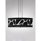 M8468/1 Manhattan Linear Pendant 2 Light Polished Chrome Frosted Glass Black Patterned Shade