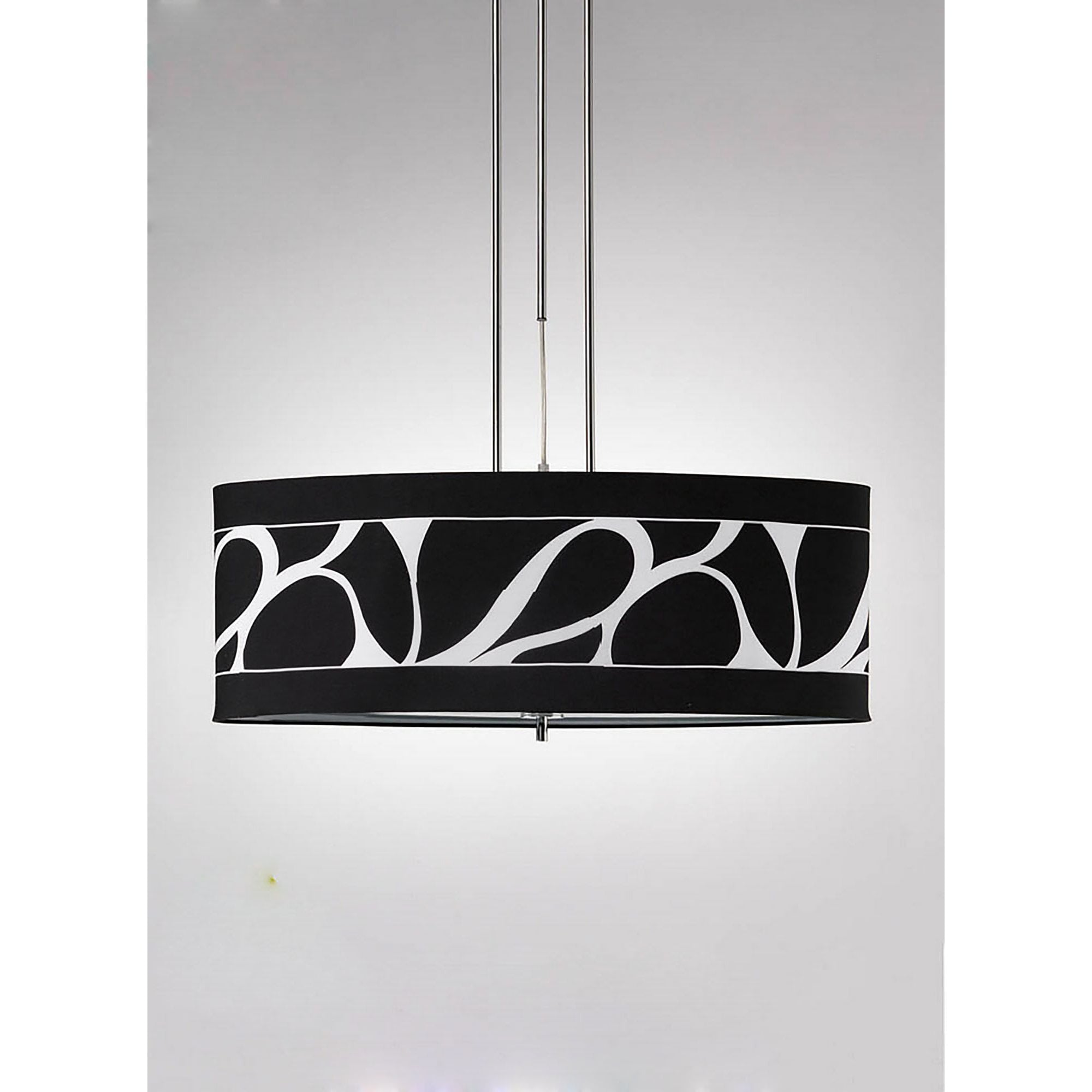M8468/1 Manhattan Linear Pendant 2 Light Polished Chrome Frosted Glass Black Patterned Shade