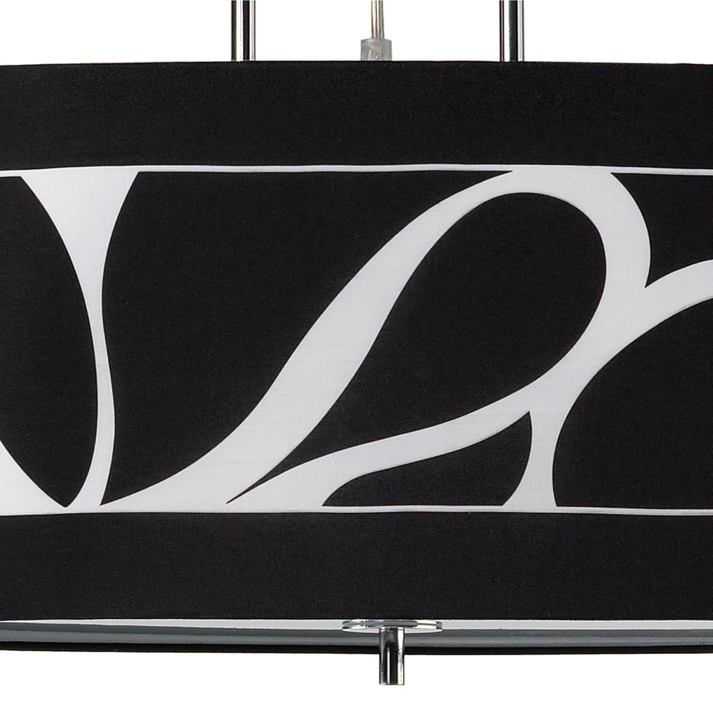 M8468/1 Manhattan Linear Pendant 2 Light Polished Chrome Frosted Glass Black Patterned Shade