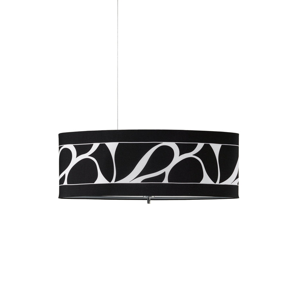 M8467/1 Manhattan Linear Pendant Large 3 Light Polished Chrome Frosted Glass Black Patterned Shade
