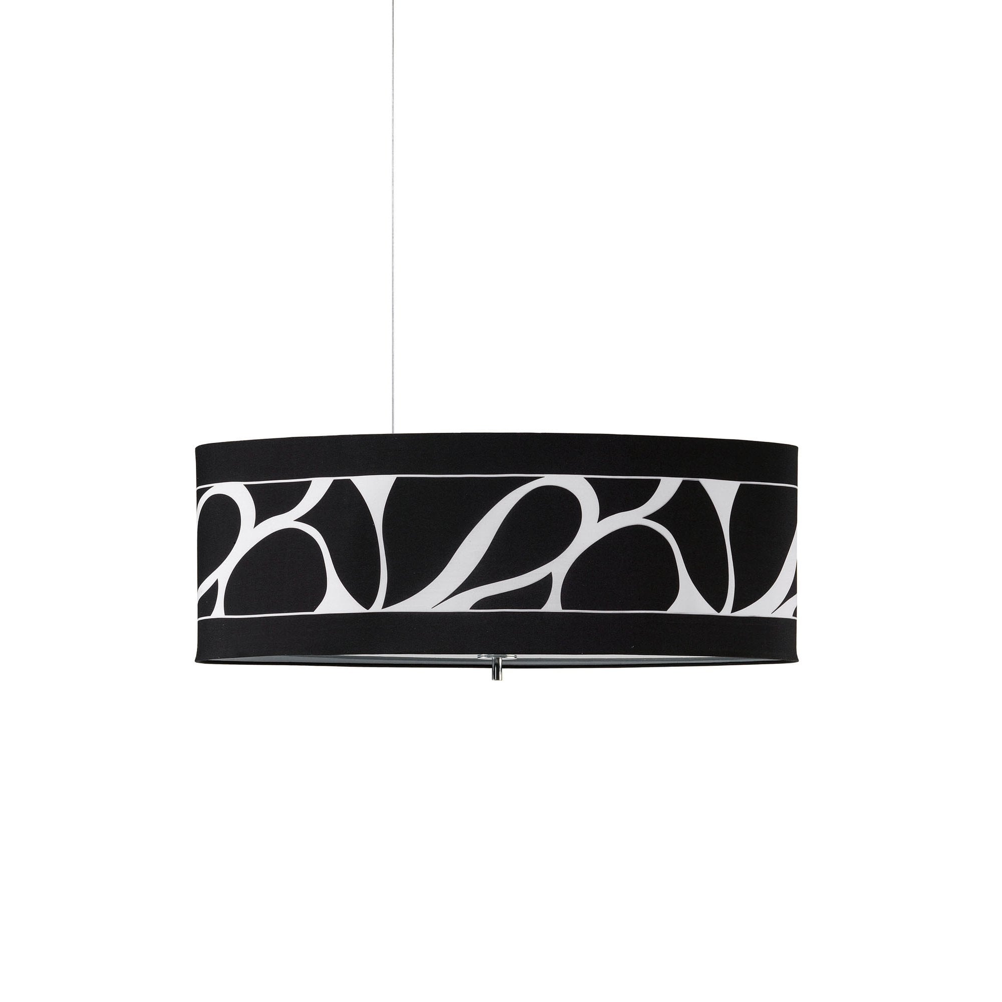 M8467/1 Manhattan Linear Pendant Large 3 Light Polished Chrome Frosted Glass Black Patterned Shade