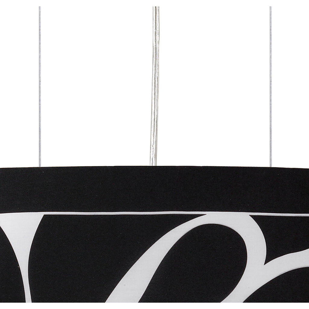 M8467/1 Manhattan Linear Pendant Large 3 Light Polished Chrome Frosted Glass Black Patterned Shade