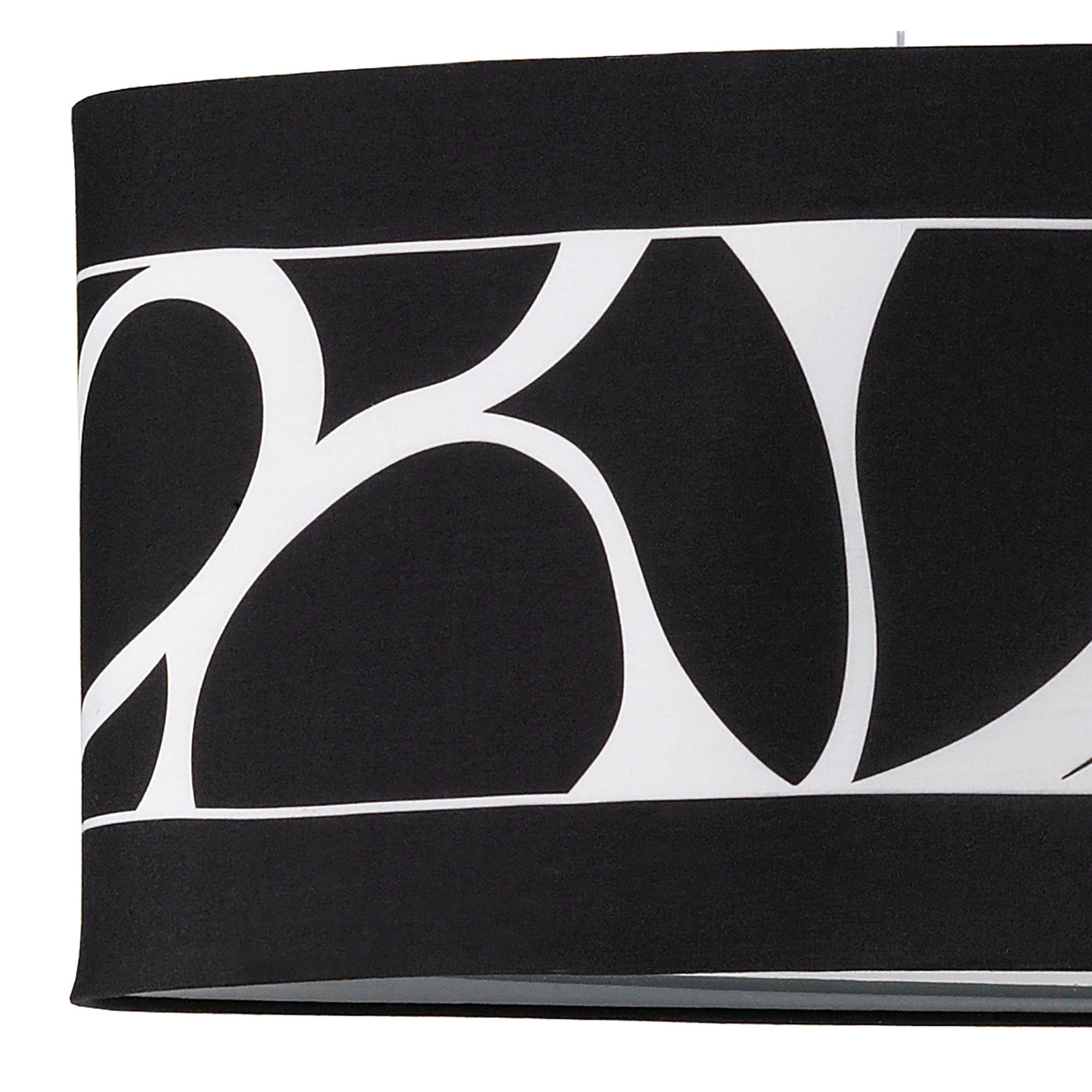 M8467/1 Manhattan Linear Pendant Large 3 Light Polished Chrome Frosted Glass Black Patterned Shade