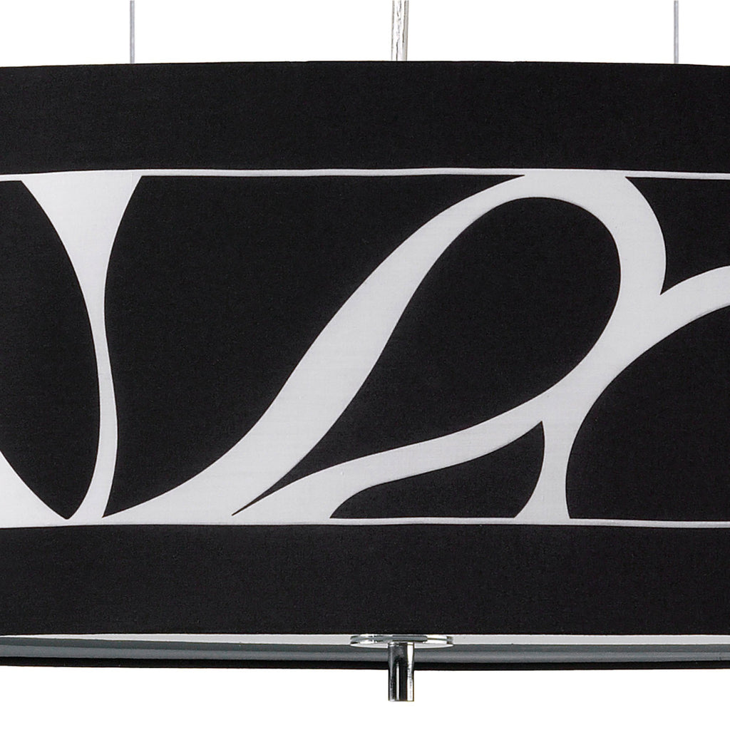 M8467/1 Manhattan Linear Pendant Large 3 Light Polished Chrome Frosted Glass Black Patterned Shade