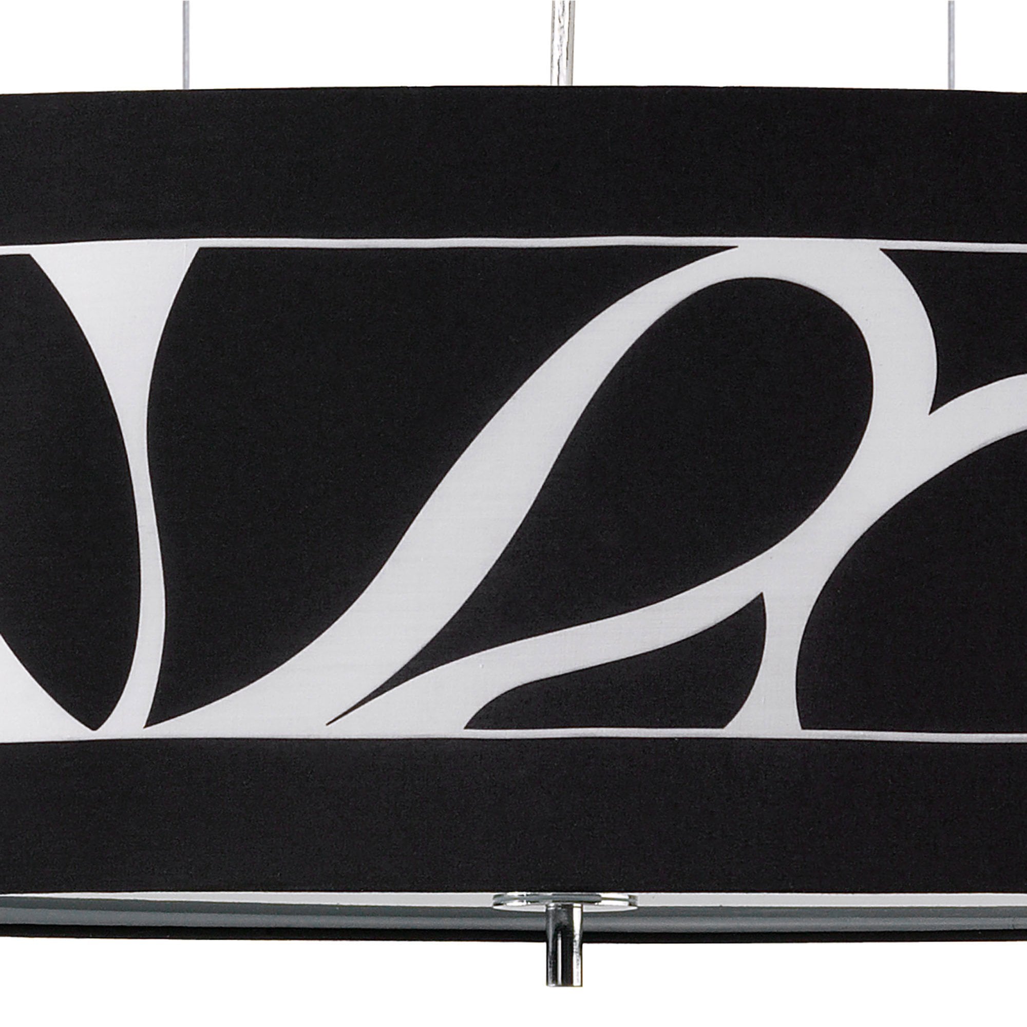 M8467/1 Manhattan Linear Pendant Large 3 Light Polished Chrome Frosted Glass Black Patterned Shade