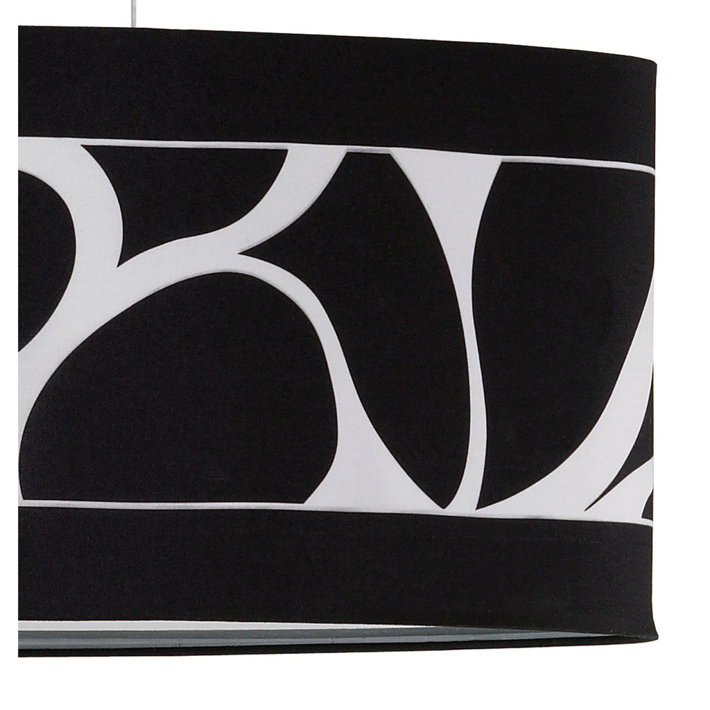 M8467/1 Manhattan Linear Pendant Large 3 Light Polished Chrome Frosted Glass Black Patterned Shade