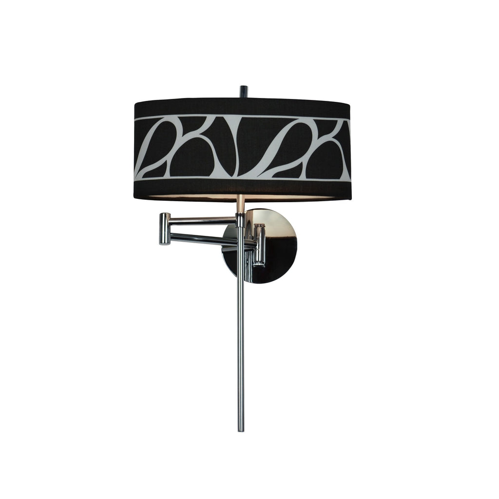 M8466/1 Manhattan Wall Lamp 1 Light E14 Swing Arm Polished Chrome/Frosted Glass Black Patterned Shade