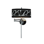 M8466/1 Manhattan Wall Lamp 1 Light E14 Swing Arm Polished Chrome/Frosted Glass Black Patterned Shade