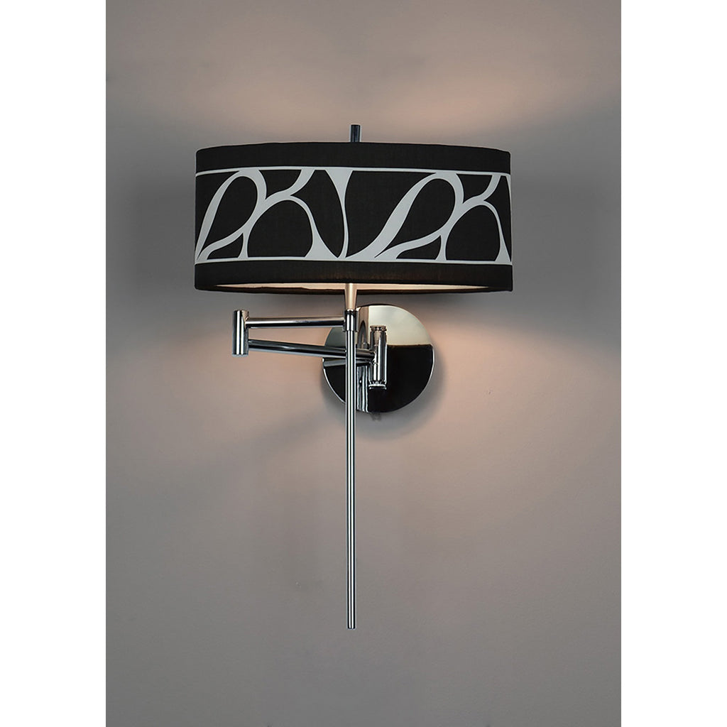 M8466/1 Manhattan Wall Lamp 1 Light E14 Swing Arm Polished Chrome/Frosted Glass Black Patterned Shade