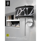 M8466/1 Manhattan Wall Lamp 1 Light E14 Swing Arm Polished Chrome/Frosted Glass Black Patterned Shade