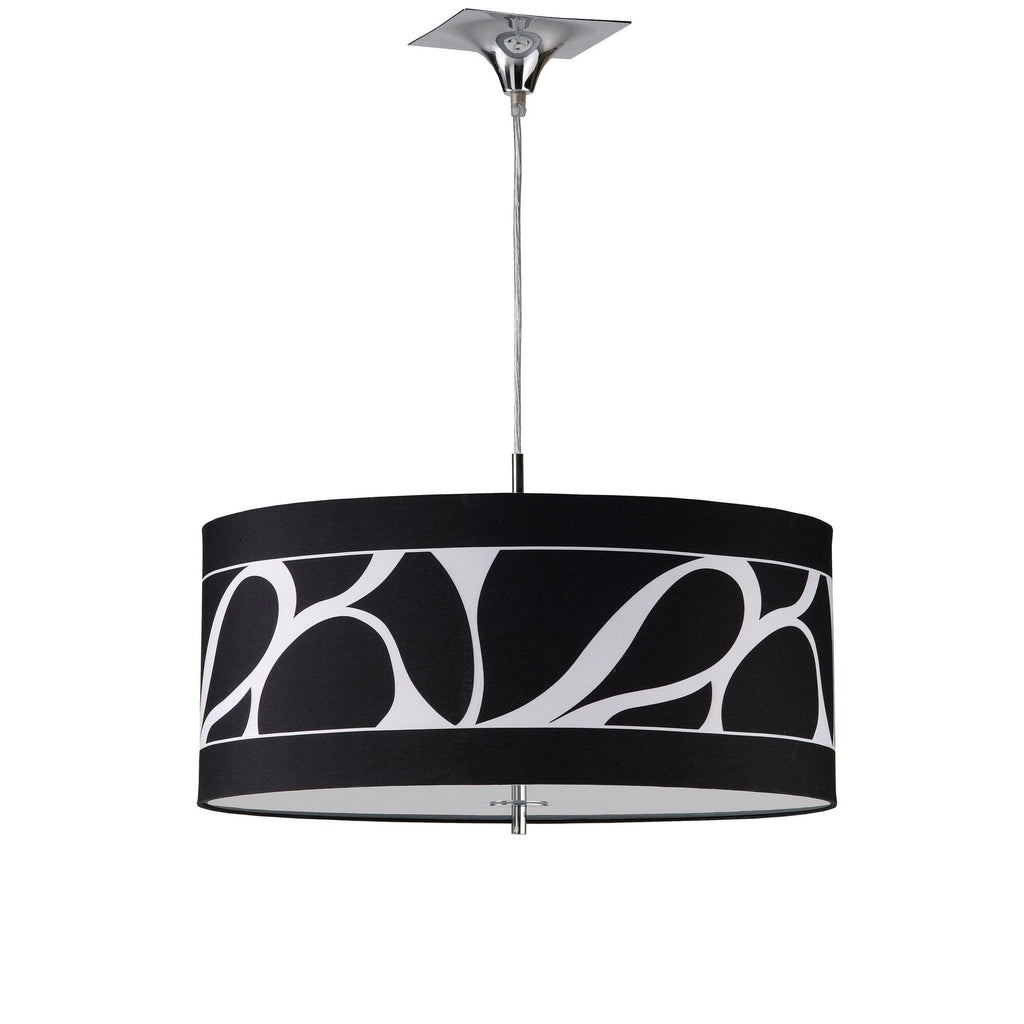 M8470/1 Manhattan Pendant Small 3 Light Polished Chrome/Frosted Glass Black Patterned Shade