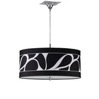 M8470/1 Manhattan Pendant Small 3 Light Polished Chrome/Frosted Glass Black Patterned Shade