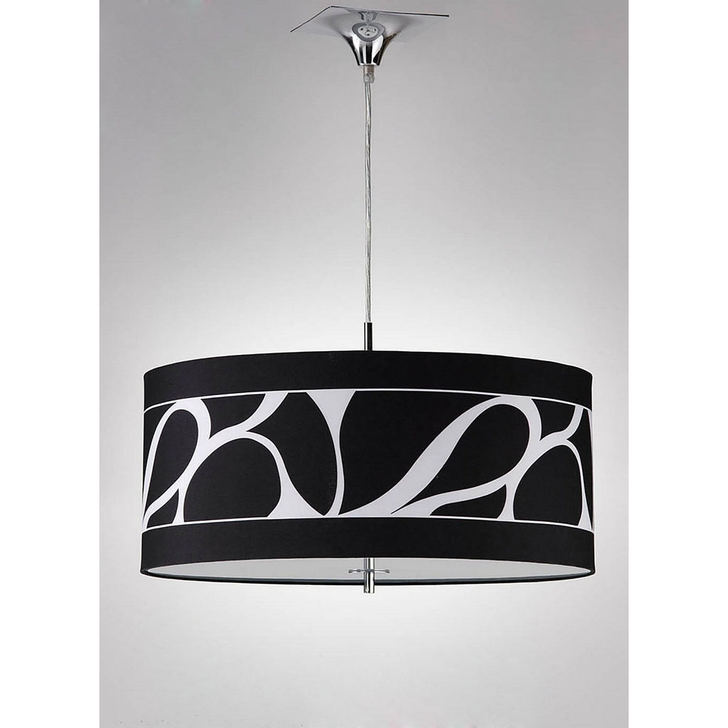 M8470/1 Manhattan Pendant Small 3 Light Polished Chrome/Frosted Glass Black Patterned Shade