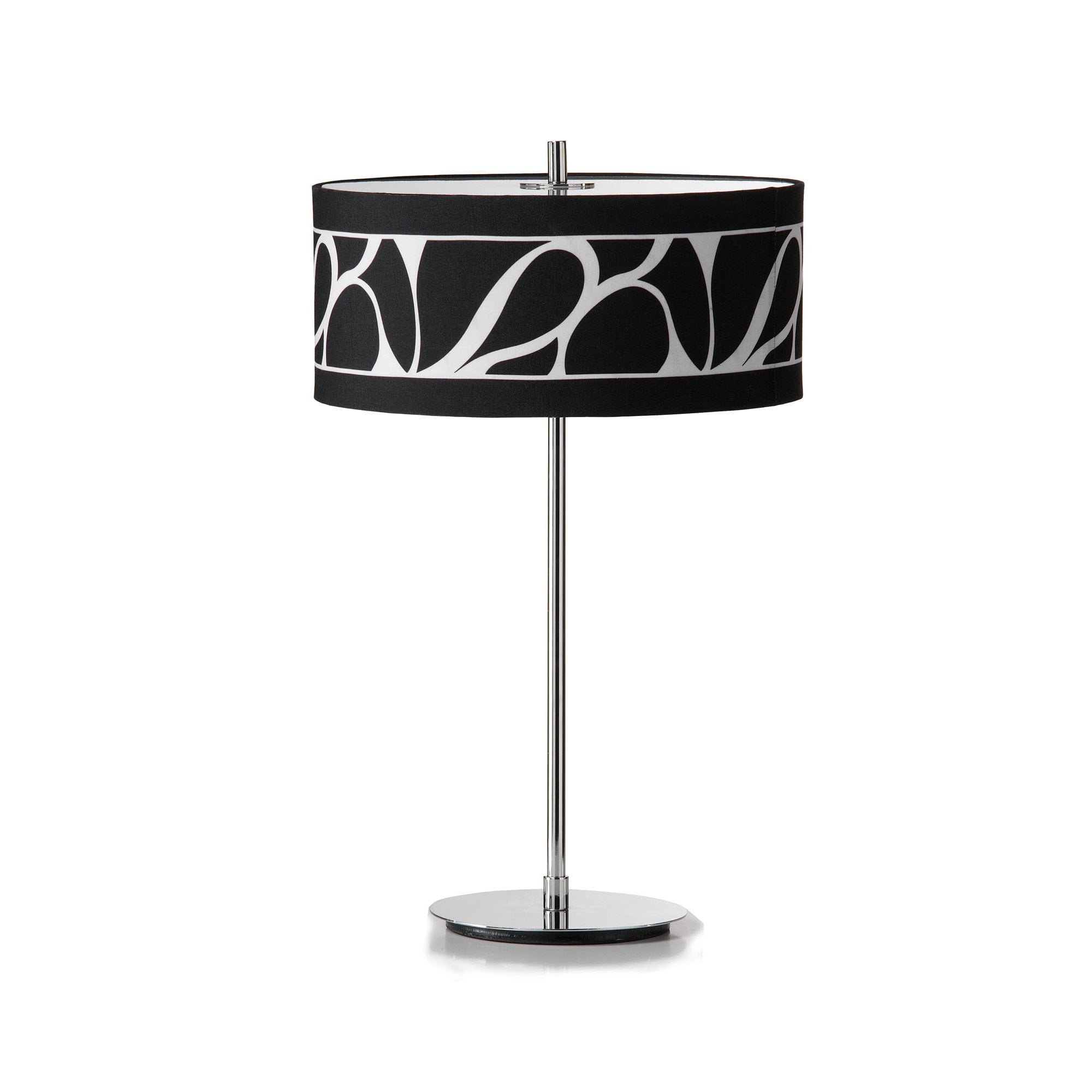 M8472/1 Manhattan Table Lamp 2 Light Polished Chrome/Frosted Glass Black Patterned Shade