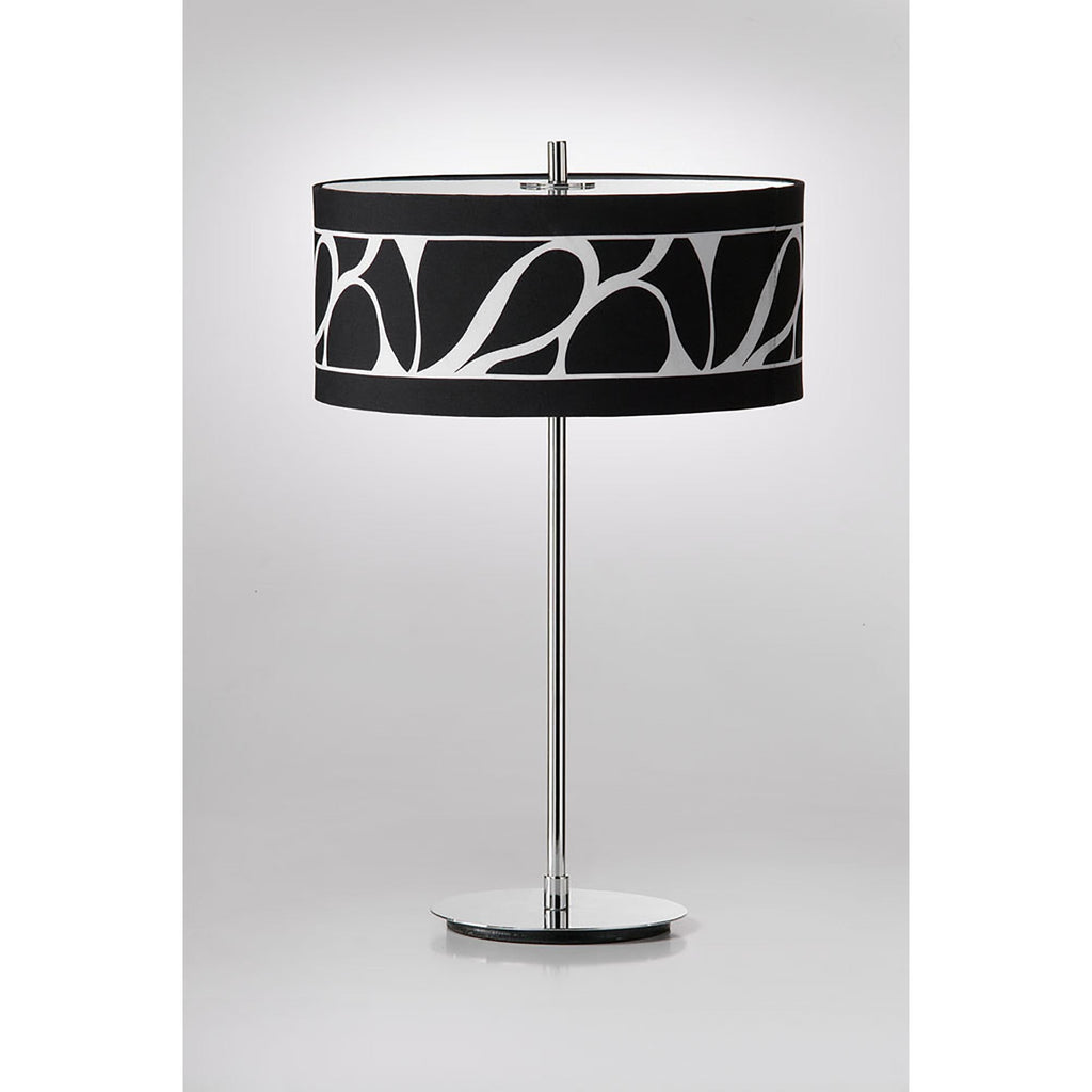 M8472/1 Manhattan Table Lamp 2 Light Polished Chrome/Frosted Glass Black Patterned Shade