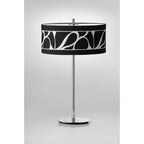 M8472/1 Manhattan Table Lamp 2 Light Polished Chrome/Frosted Glass Black Patterned Shade