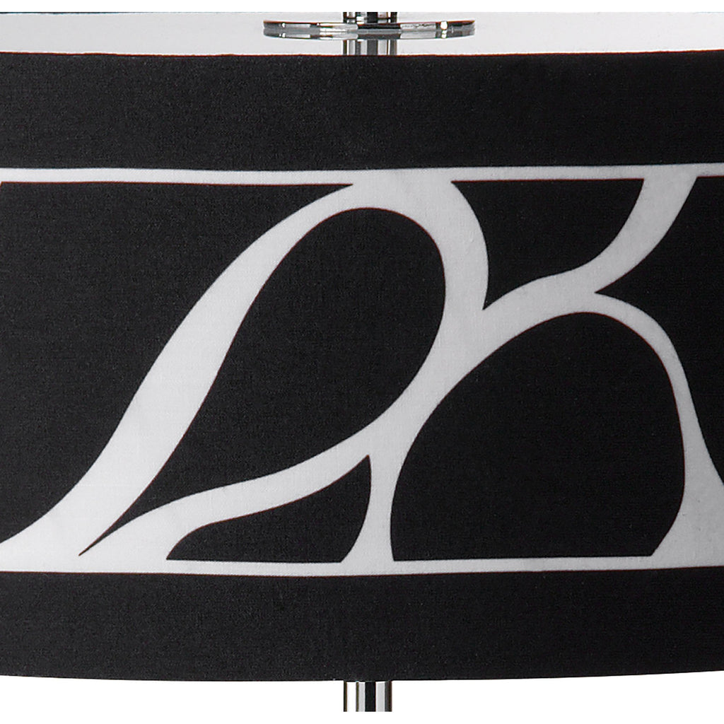 M8472/1 Manhattan Table Lamp 2 Light Polished Chrome/Frosted Glass Black Patterned Shade