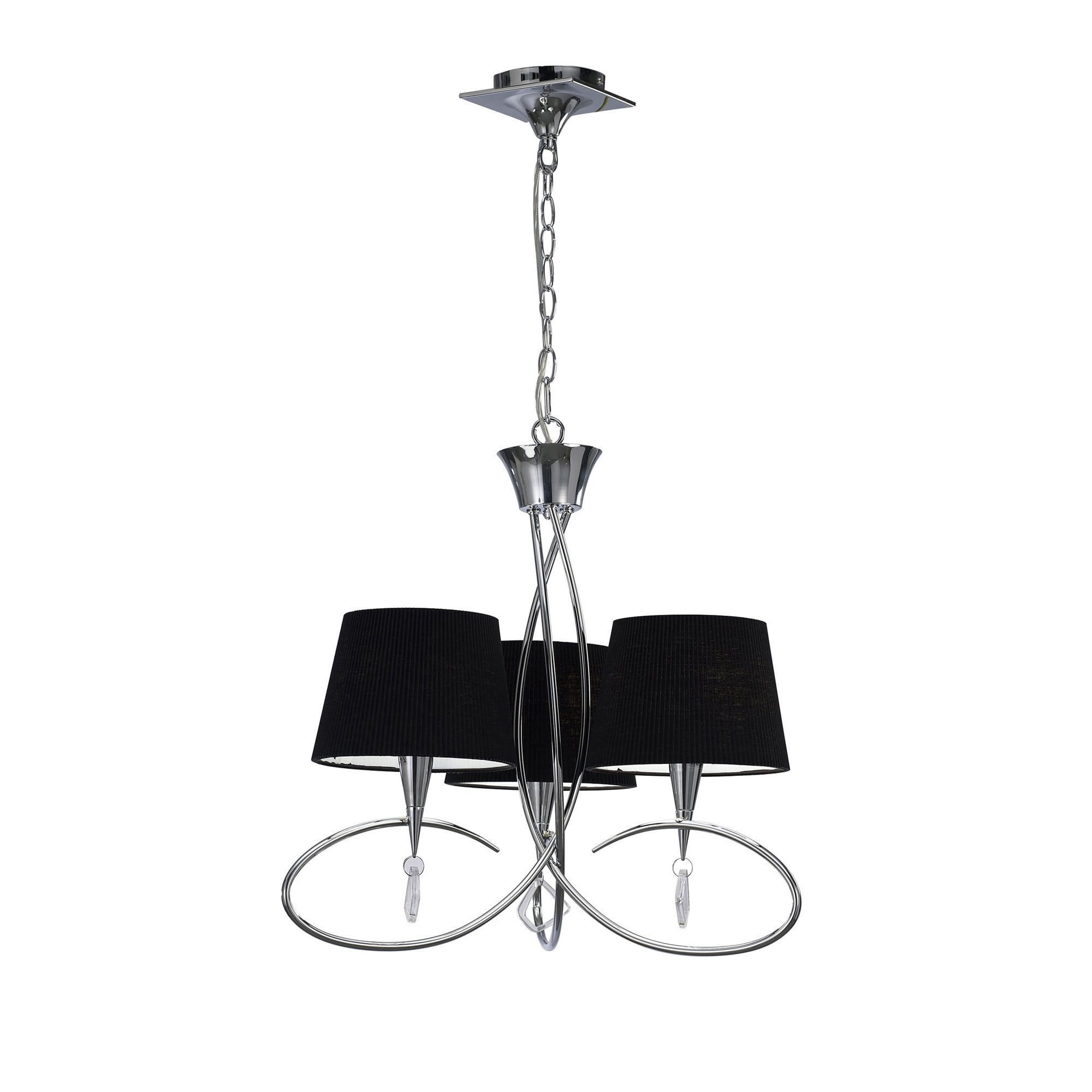 M1640/BS Mara Pendant 3 Light E14 Polished Chrome Black Shades