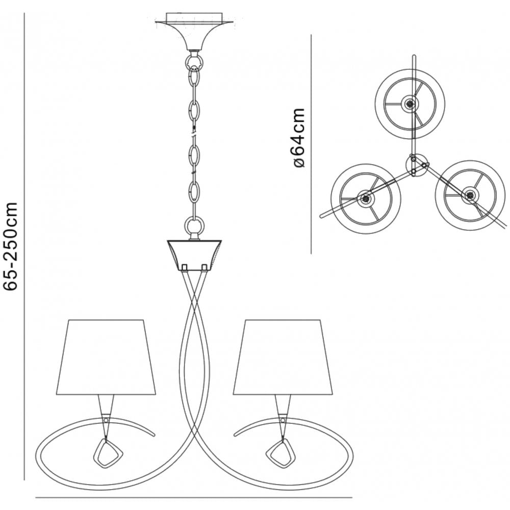 M1640/BS Mara Pendant 3 Light E14 Polished Chrome Black Shades