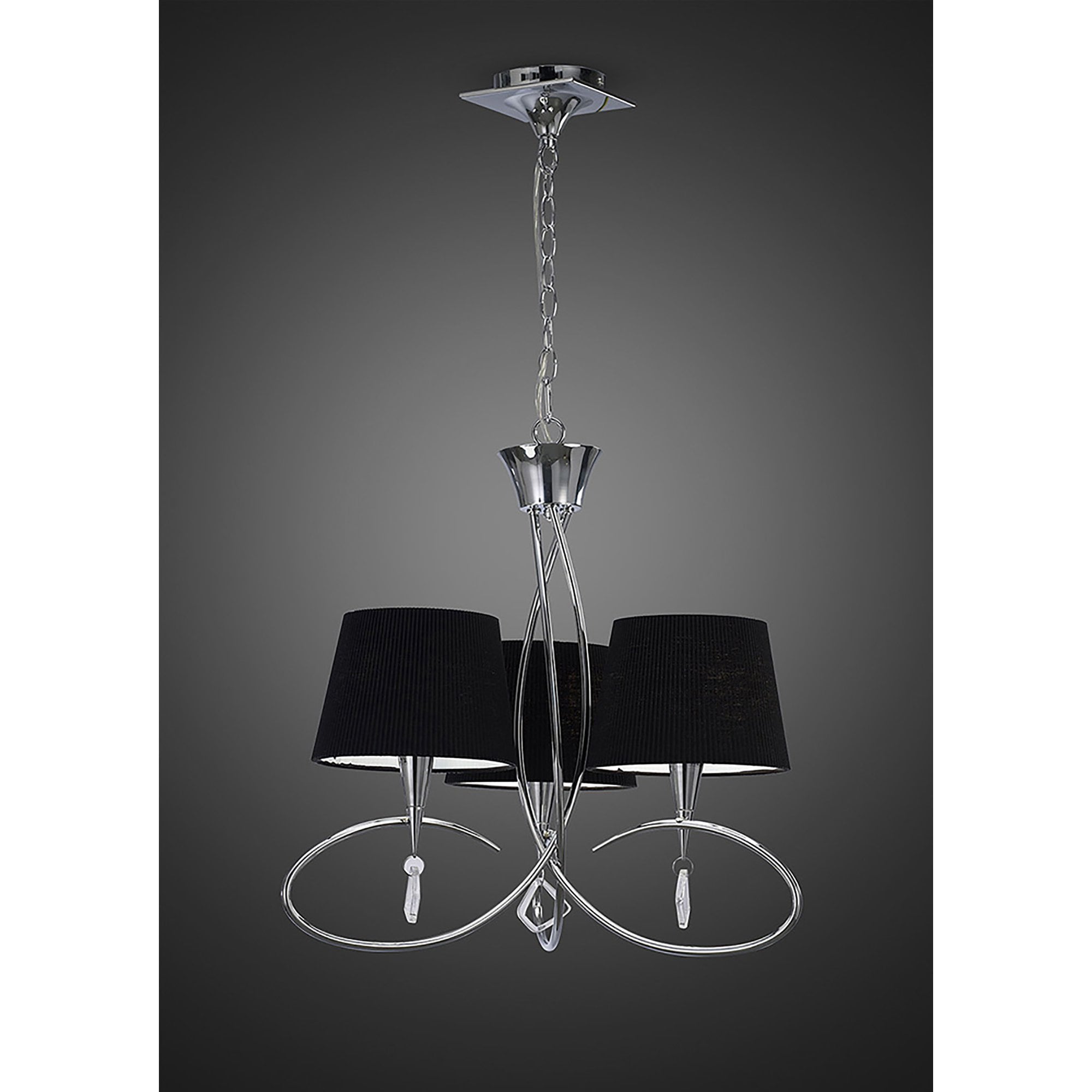 M1640/BS Mara Pendant 3 Light E14 Polished Chrome Black Shades