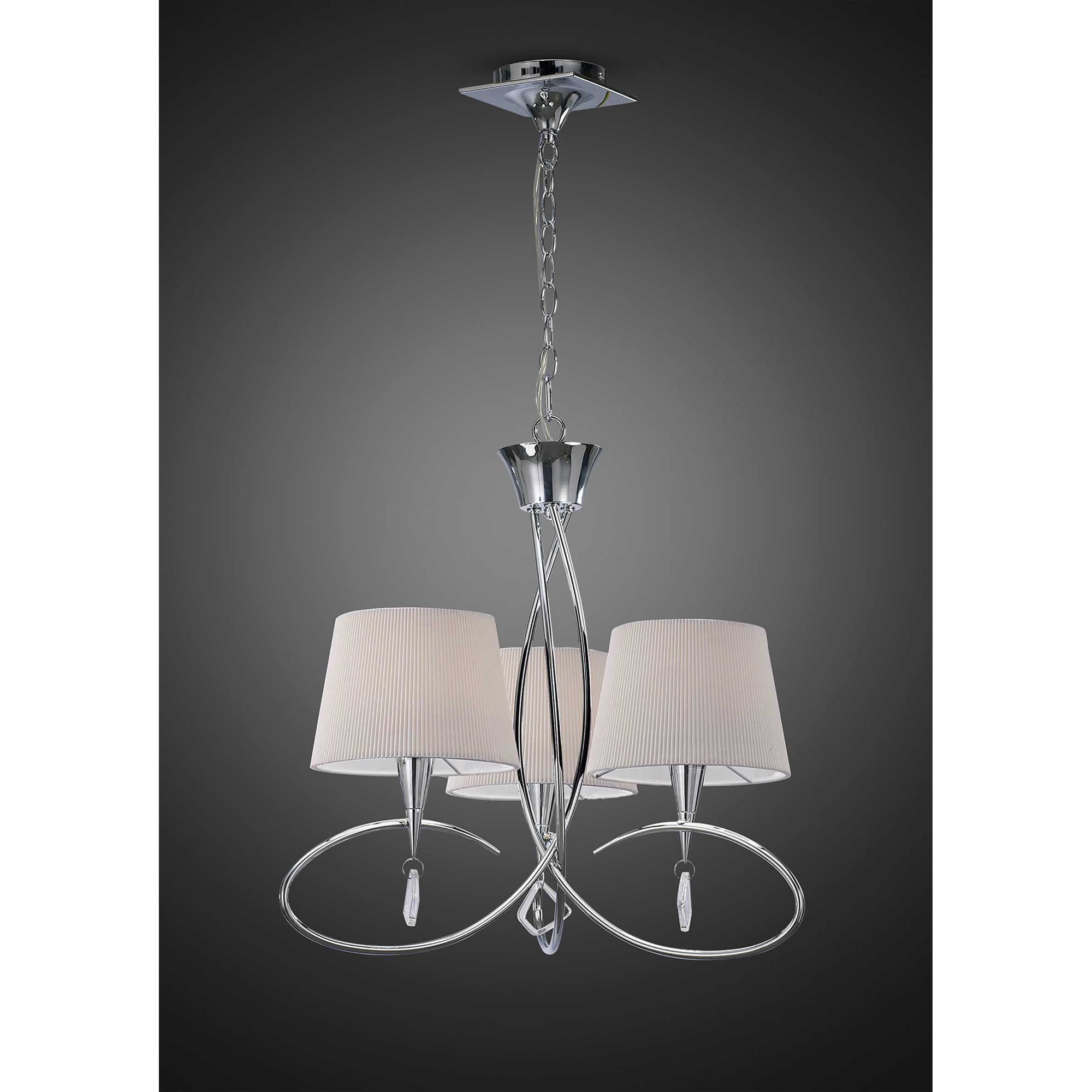 M1640 Mara Pendant 3 Light E14 Polished Chrome Ivory White Shades