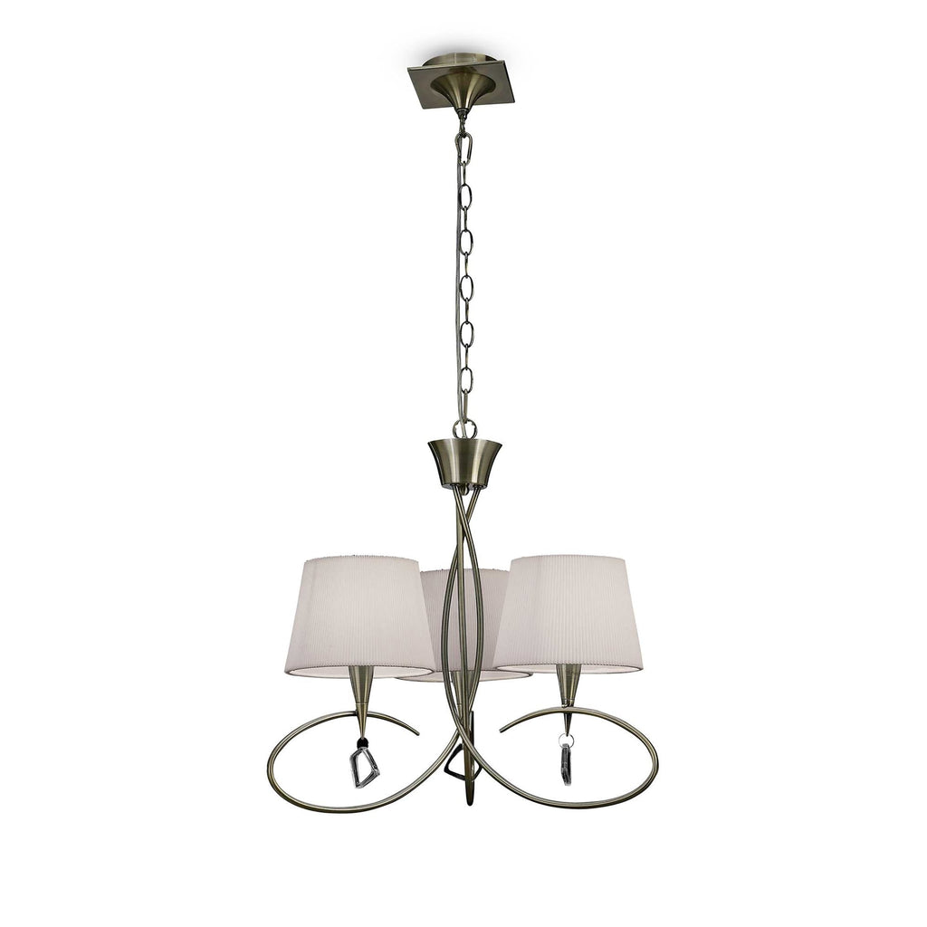 M1640AB Mara Pendant 3 Light E14 Antique Brass Ivory White Shades