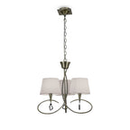 M1640AB Mara Pendant 3 Light E14 Antique Brass Ivory White Shades