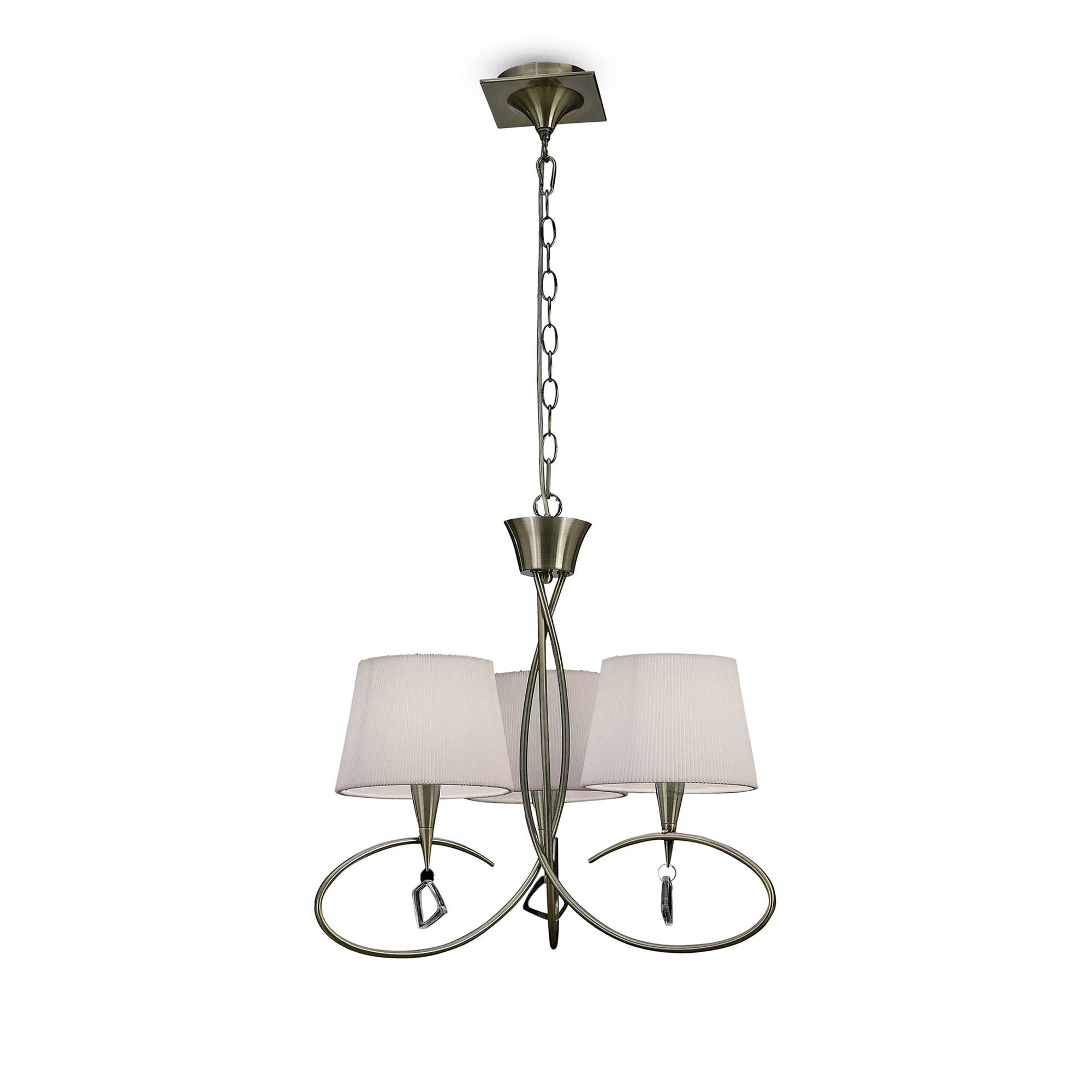 M1640AB Mara Pendant 3 Light E14 Antique Brass Ivory White Shades