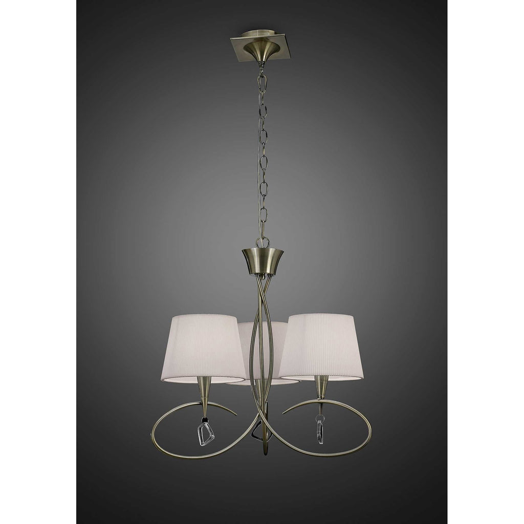 M1640AB Mara Pendant 3 Light E14 Antique Brass Ivory White Shades