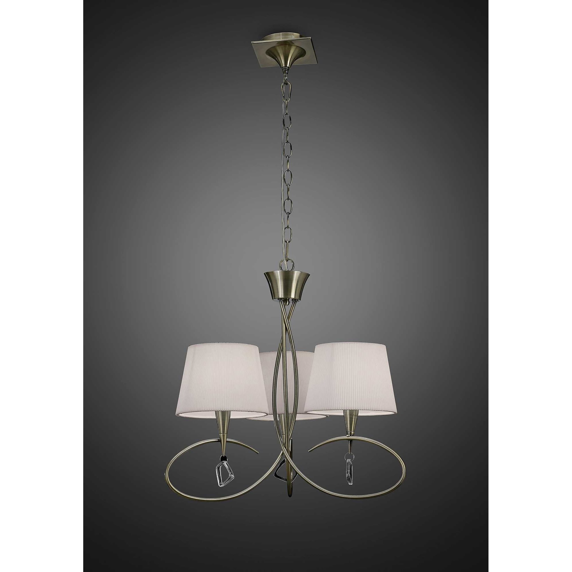 M1640AB Mara Pendant 3 Light E14 Antique Brass Ivory White Shades