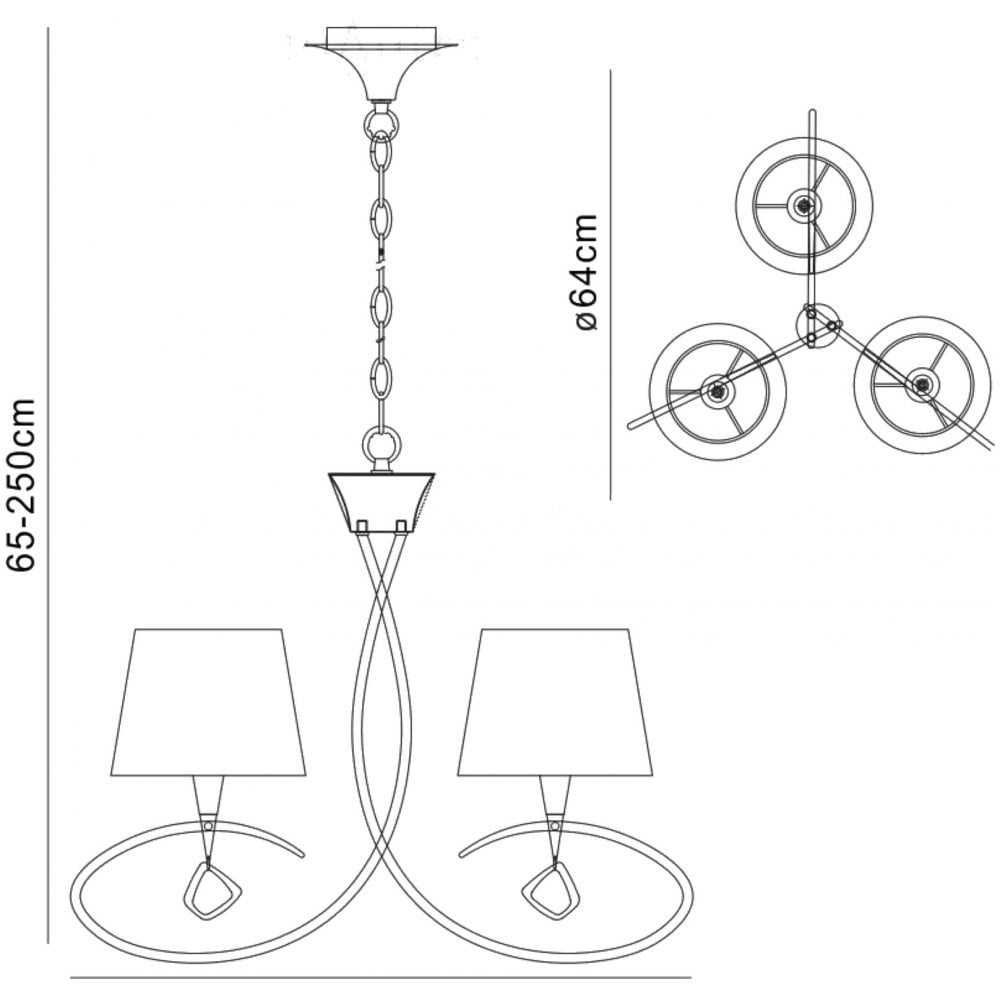 M1640FG/BS Mara Pendant 3 Light E14 French Gold Black Shades