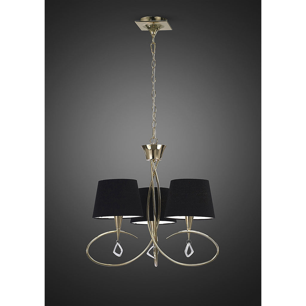 M1640FG/BS Mara Pendant 3 Light E14 French Gold Black Shades