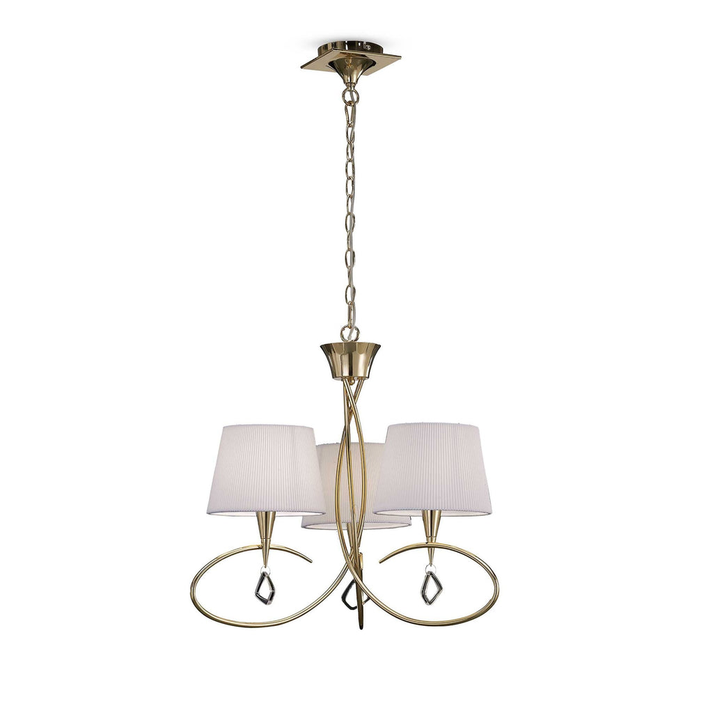 M1640FG Mara Pendant 3 Light E14 French Gold Ivory White Shades
