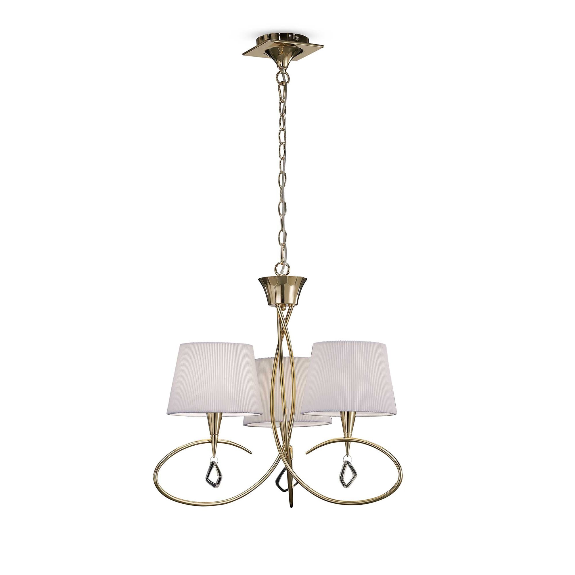 M1640FG Mara Pendant 3 Light E14 French Gold Ivory White Shades