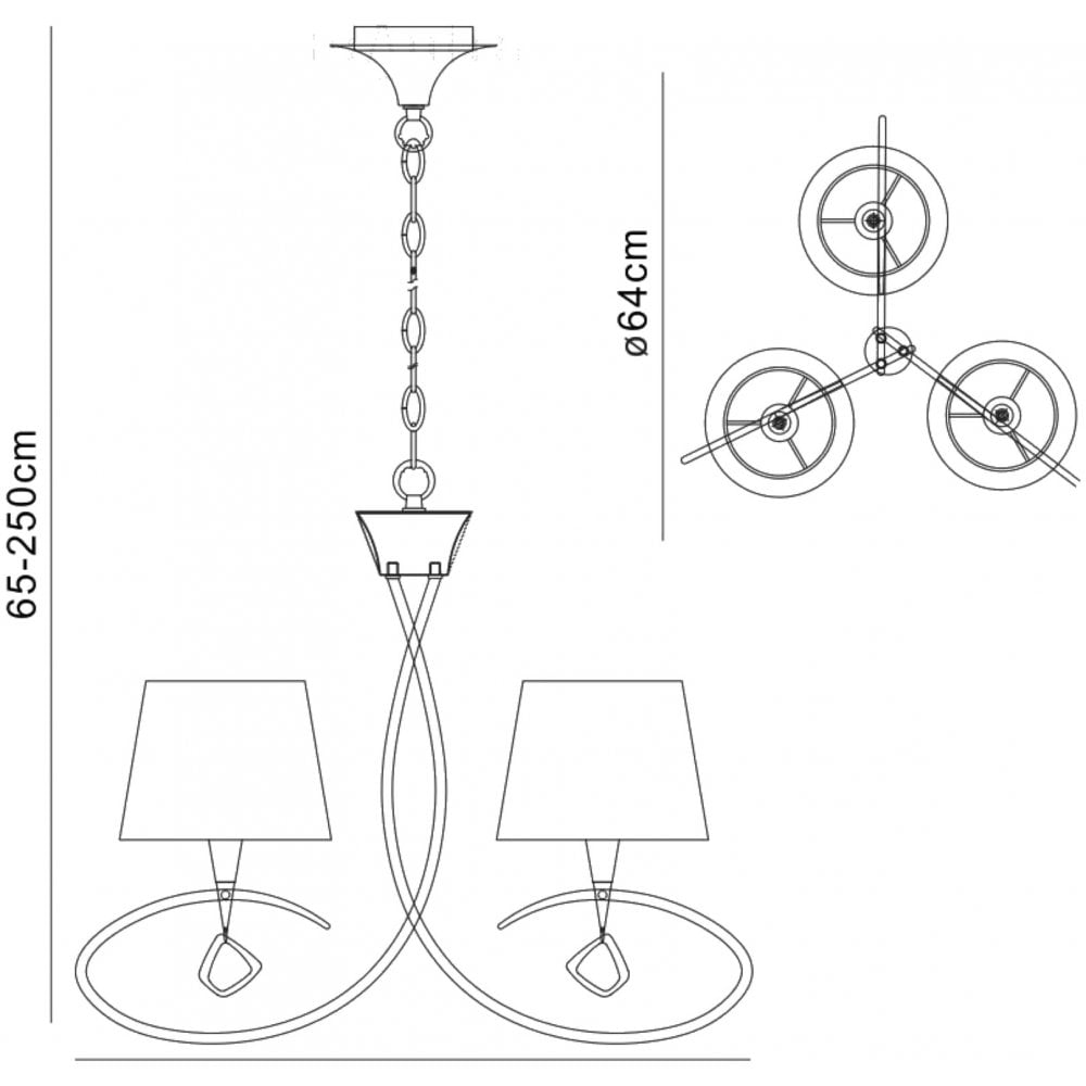 M1640FG Mara Pendant 3 Light E14 French Gold Ivory White Shades