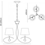 M1640FG Mara Pendant 3 Light E14 French Gold Ivory White Shades