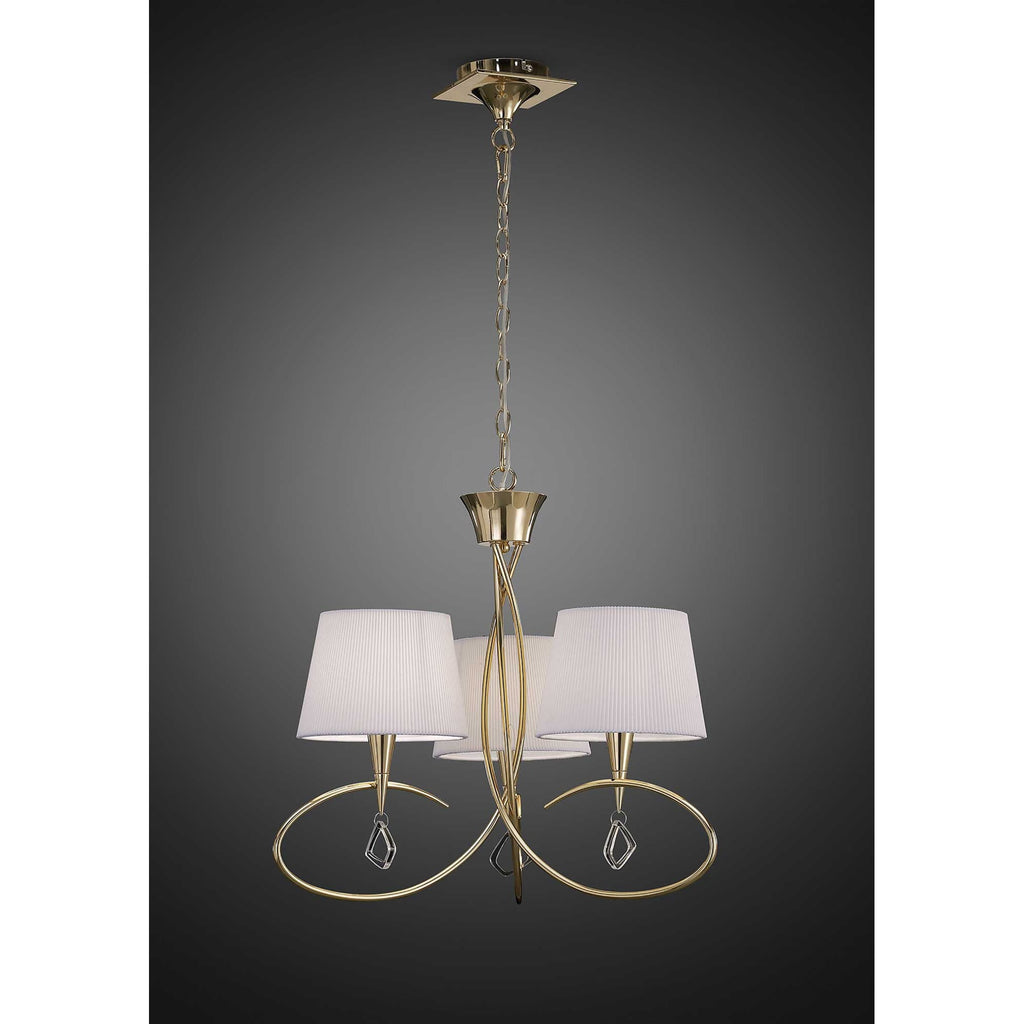 M1640FG Mara Pendant 3 Light E14 French Gold Ivory White Shades