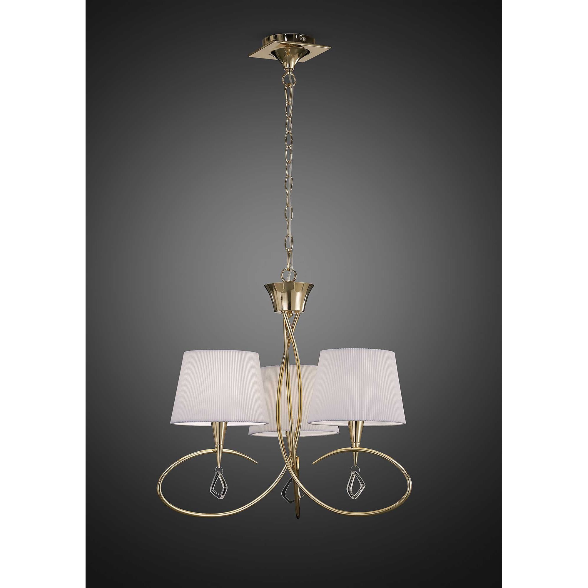M1640FG Mara Pendant 3 Light E14 French Gold Ivory White Shades