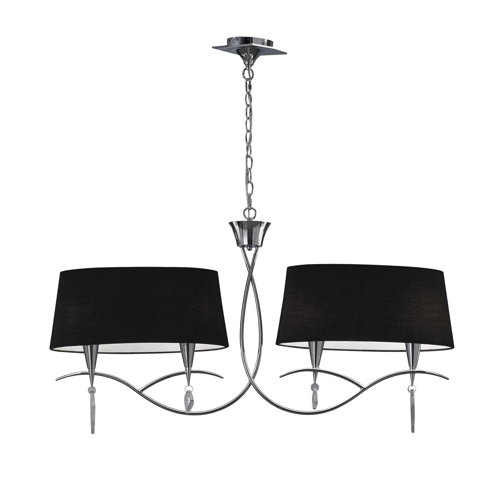 M1642/BS Mara Linear Pendant 2 Arm 4 Light E14 Polished Chrome Black Shades