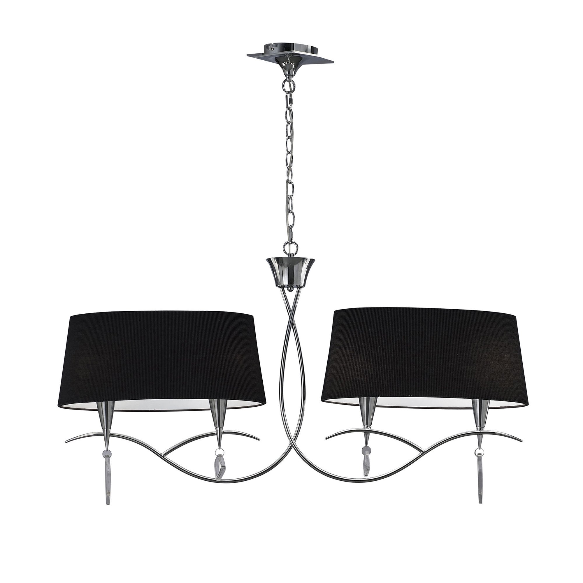M1642/BS Mara Linear Pendant 2 Arm 4 Light E14 Polished Chrome Black Shades