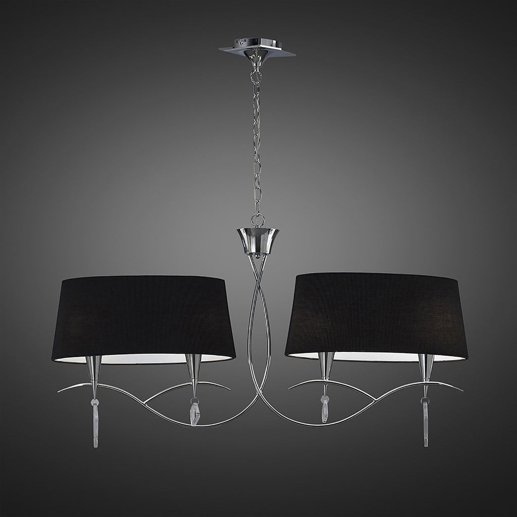M1642/BS Mara Linear Pendant 2 Arm 4 Light E14 Polished Chrome Black Shades
